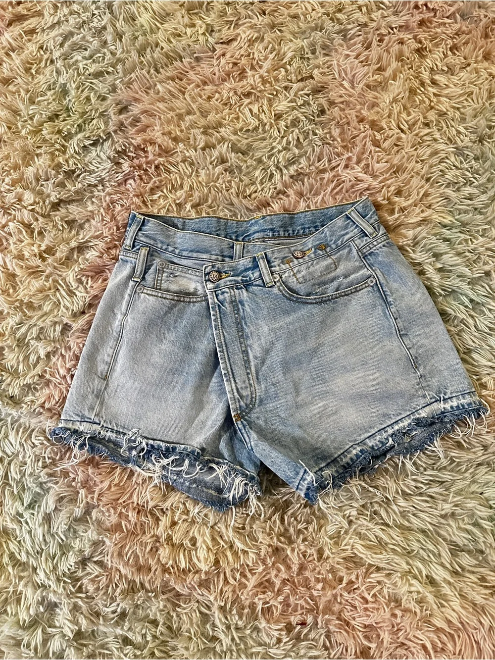 New R13 Tilly With Let Down Hem Crossover Asymmetric Denim Shorts Size 25